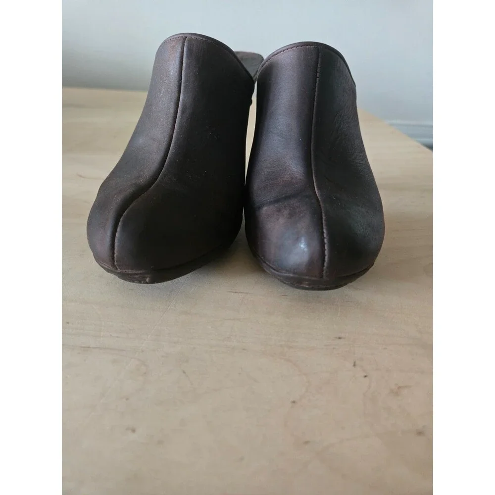 KORS Michael Kors Brown Wood Stiletto Leather Clog Mules size 6 Boho Vintage‎